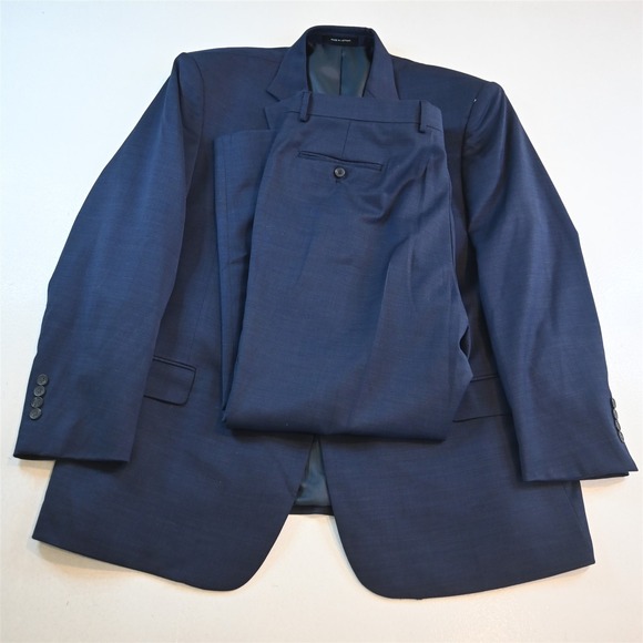Kenneth Cole 48R 40x30 Blue Stretch Wool Mens Jacket Pants Suit